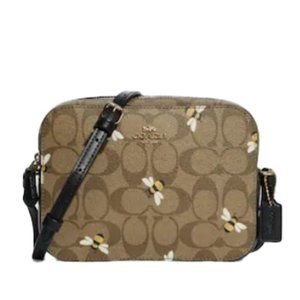 NEW Coach Brown Mini Bee Print Monogram Signature Canvas Camera Crossbody Bag